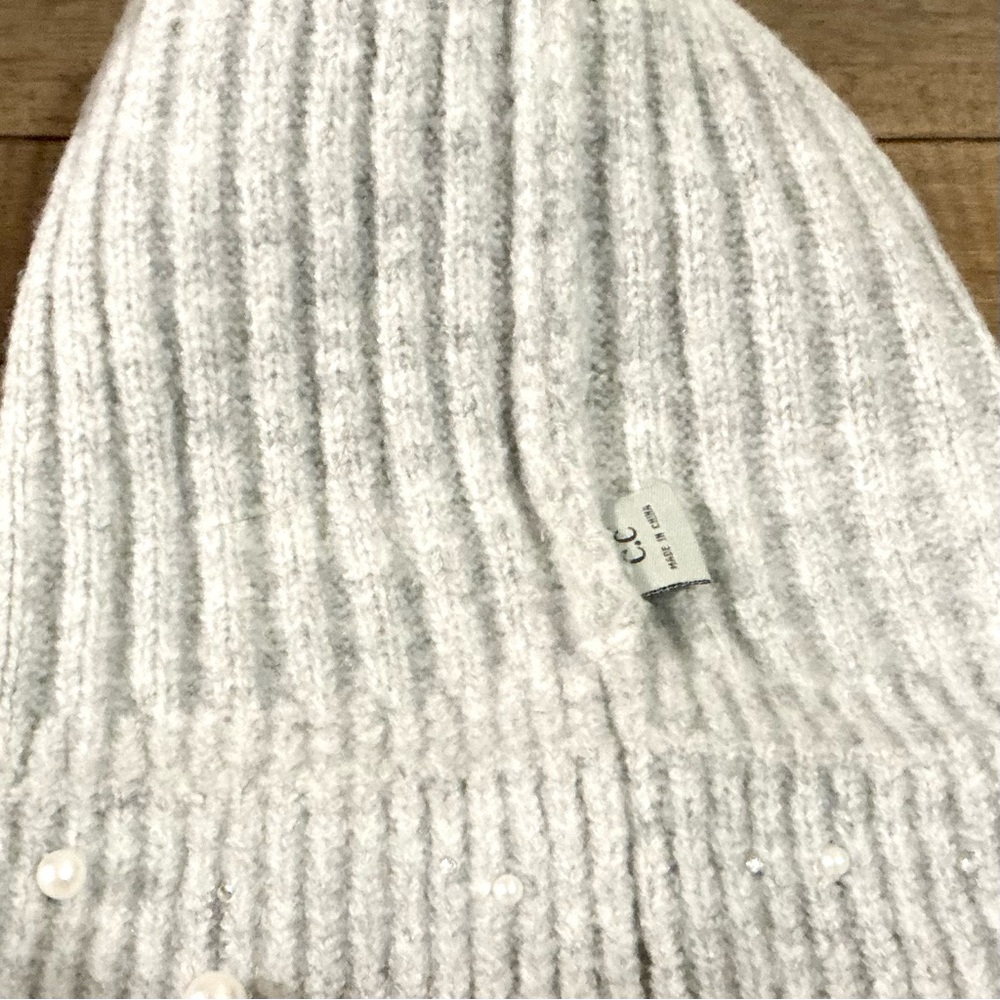 C.C Beanie PomPom Hat Pearl Rhinestone Embellished Coquette Feminine Outdoor NEW - Picture 7 of 9